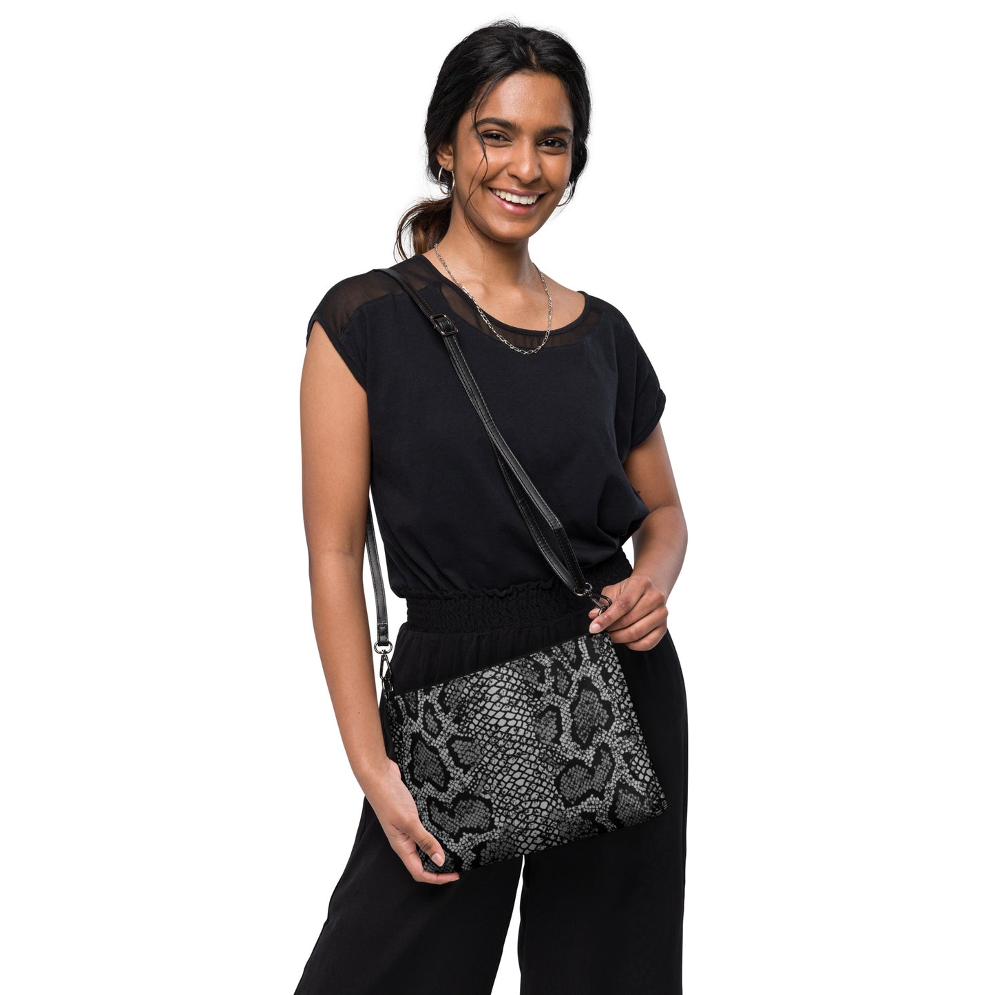 Women's Black Snakeskin Crossbody Purse